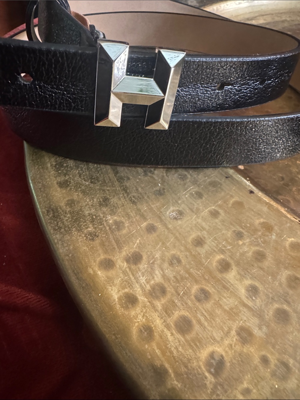 Tommy Hilfiger Black Leather Belt with Silver H Logo Buckle